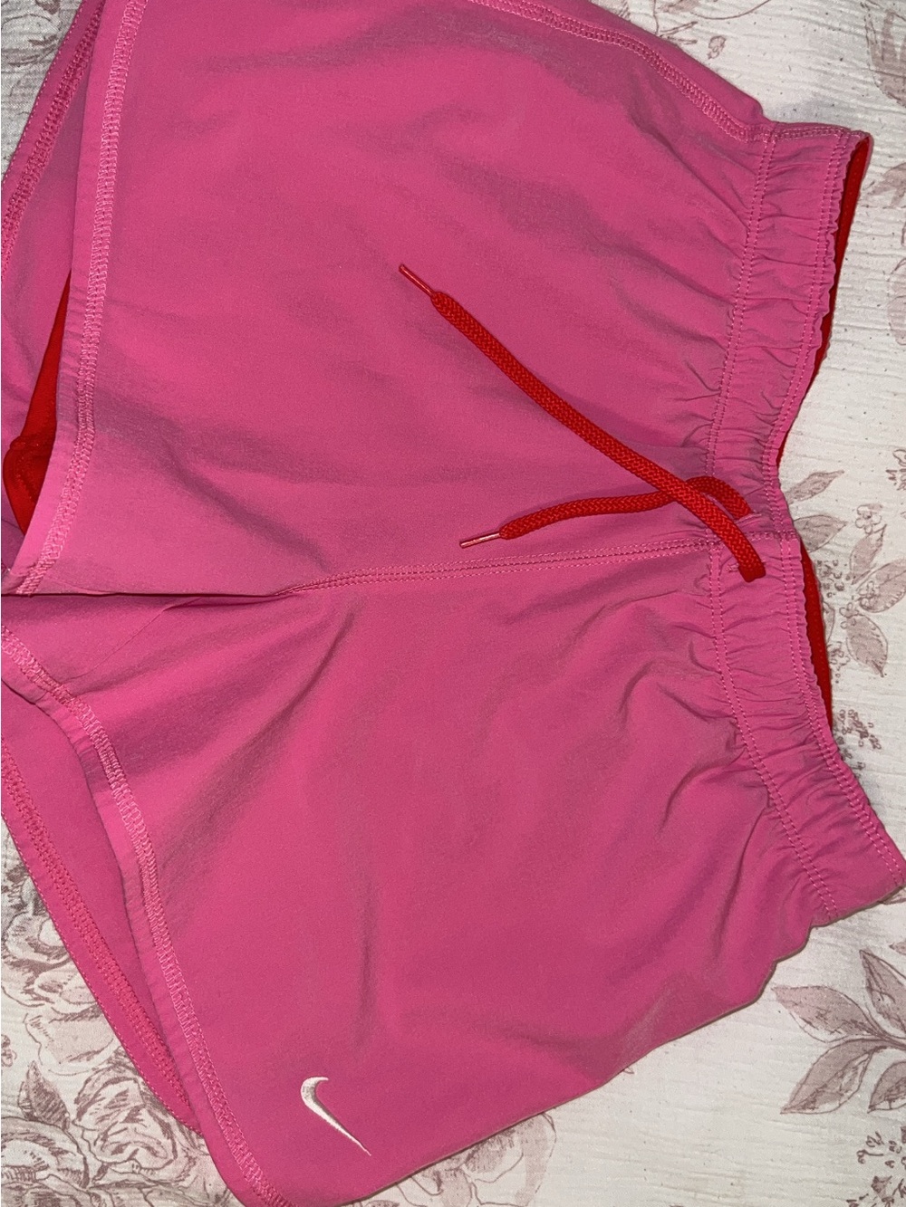 Nike Pink Girls' Athletic Shorts with Red Drawcord